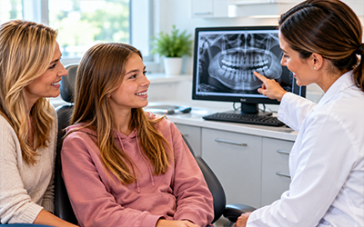 Dentist showing patient dental scans